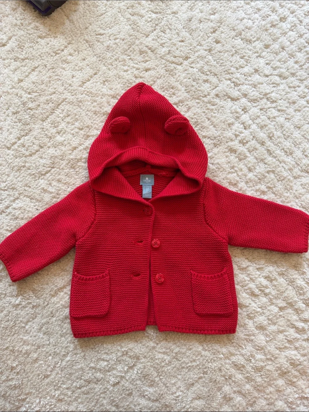 GAP Red Hooded Knit Baby Jacket with Ear Details